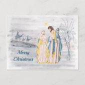 クリスマスブルーのクリスチャン宗教的な水色 シーズンポストカード (正面)