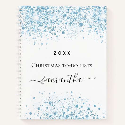 クリスマスブルーのグリッター白い冬のリストをする ノートブック (正面)