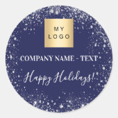 クリスマスブルーのシルバーグリッターのビジネスロゴ ラウンドシール (正面)