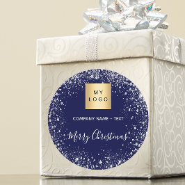 クリスマスブルーのシルバーグリッターのビジネスロゴ ラウンドシール