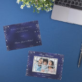 クリスマスブルーのシルバーグリッターの写真窓 ノートカード