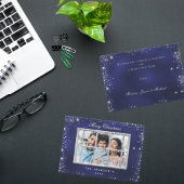 クリスマスブルーのシルバーグリッターの写真窓 ノートカード