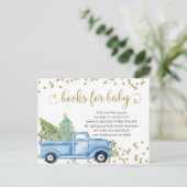 クリスマスブルーのトラックブックベビーカード インビテーションポストカード (スタンド正面)