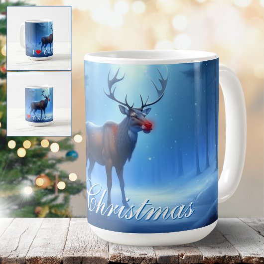 クリスマスブルーの冬のトナカイが大好き コーヒーマグカップ