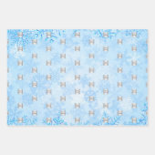 クリスマスブルーの冬の雪片ビジネスロゴ ラッピングペーパーシート (正面3)