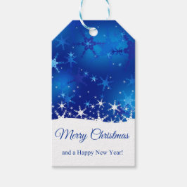 クリスマスブルーの冬の雪片 ギフトタグ