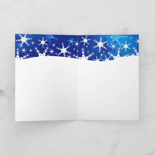 クリスマスブルーの冬の雪片 シーズンカード (内部)