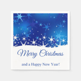 クリスマスブルーの冬の雪片 スタンダードカクテルナプキン