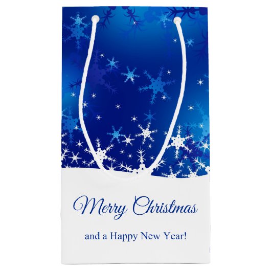 クリスマスブルーの冬の雪片 スモールペーパーバッグ (裏面)