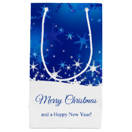 クリスマスブルーの冬の雪片 スモールペーパーバッグ