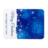 クリスマスブルーの冬の雪片 マグネット (横)