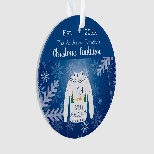 クリスマスブルーの家族の年間パーティーの醜いセーター オーナメント (正面)