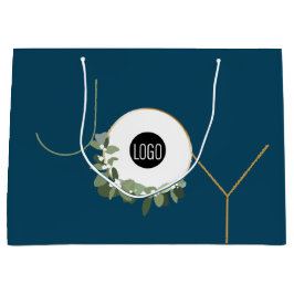 クリスマスブルーの楽しいリース ビジネス ロゴ ホリデーシーズン ラージペーパーバッグ