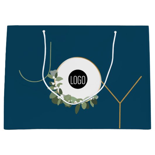 クリスマスブルーの楽しいリース ビジネス ロゴ ホリデー デザイン ラージペーパーバッグ (正面)