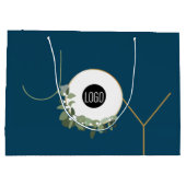 クリスマスブルーの楽しいリース ビジネス ロゴ ホリデー デザイン ラージペーパーバッグ (裏面)