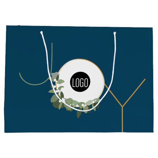 クリスマスブルーの楽しいリース ビジネス ロゴ ホリデー デザイン ラージペーパーバッグ (裏面)