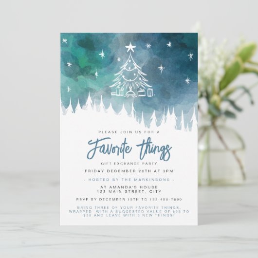 クリスマスブルーの水の色お気に入りの物パーティー 招待状 (スタンド正面)