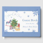 クリスマスブルーの男の子の赤ちゃんシャワー外は寒い ゲストブック (正面)