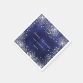 クリスマスブルーの白いグリッターのダストシルバー スタンダードカクテルナプキン (角)