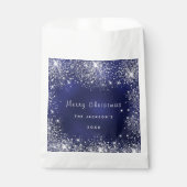 クリスマスブルーの白いグリッターのダストシルバー フェイバーバッグ (正面)