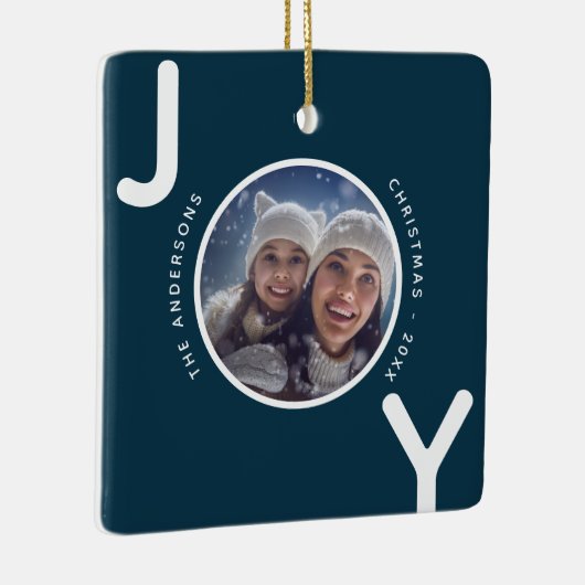 クリスマスブルーの白い喜び写真モダン セラミックオーナメント (右)