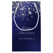 クリスマスブルーの白グリッター銀 スモールペーパーバッグ (裏面)