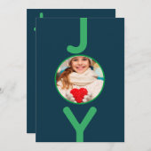 クリスマスブルーの緑の写真ジョイカード 招待状 (正面/裏面)