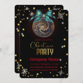 クリスマスブルーの装飾，ダイヤモンドと雪の結晶 招待状 (正面/裏面)