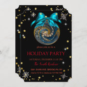 クリスマスブルーの装飾，ダイヤモンドと雪の結晶 招待状 (正面/裏面)