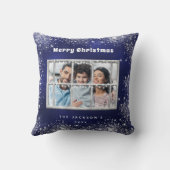 クリスマスブルーの銀雪写真冬の窓 クッション (裏面)
