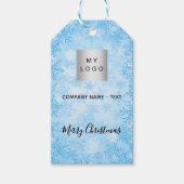 クリスマスブルーの雪のビジネスのロゴ ギフトタグ (正面)