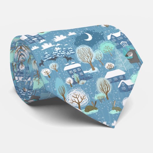 クリスマスブルーの雪模様 ネクタイ (ロール)