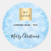 クリスマスブルーの雪片ビジネスロゴ ラウンドシール (正面)
