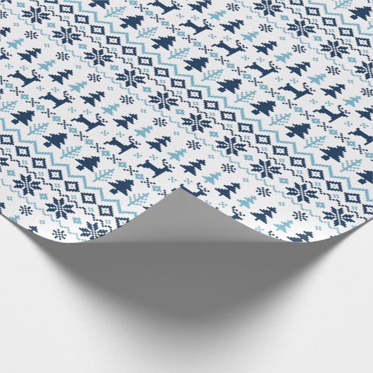 クリスマスブルーの鹿の柄色の包みを選択 ラッピングペーパー (角)