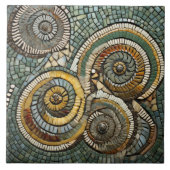 クリスマスブルーの黄色い抽象芸術カタツムリの芸術 タイル (正面)