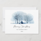 クリスマスブルーウィンタービレッジ素朴ランドスカ写真 シーズンカード (正面)
