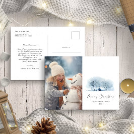 クリスマスブルーウィンタービレッジ素朴ランドスカ写真 ポストカード