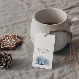 クリスマスブルーウィンタービレッジ素朴風景 ギフトタグ