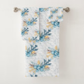 クリスマスブルーウィンターベリーとシルバーフィリグリー バスタオルセット (インサイチュ)