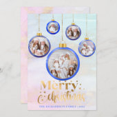 クリスマスブルーウォーター色5フォトオーナメント シーズンカード (正面/裏面)
