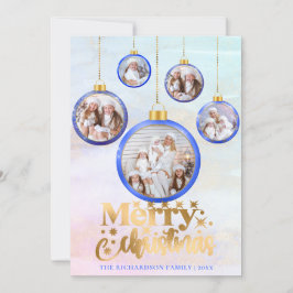 クリスマスブルーウォーター色5フォトオーナメント シーズンカード