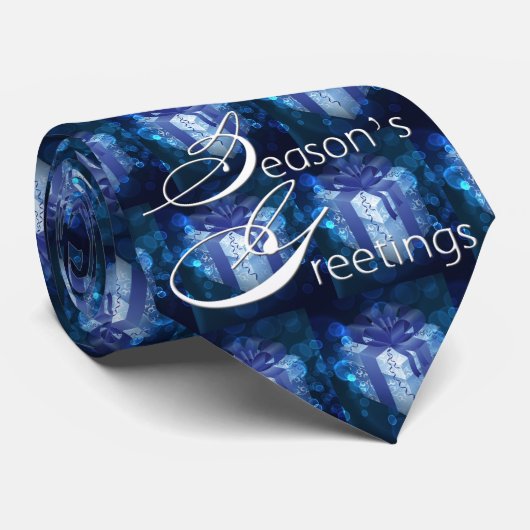 クリスマスブルーギフトボックスメンズタイ ネクタイ (ロール)