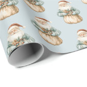 クリスマスブルーグリーンサンタ ラッピングペーパー (ロールコーナー)