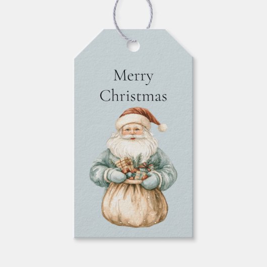 クリスマスブルーグレーサンタ ギフトタグ (正面)
