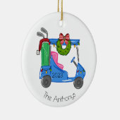 クリスマスブルーゴルフカートパーソナライズされた名門私立校風の セラミックオーナメント (右)