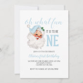 クリスマスブルーサンタファースト誕生日 招待状 (正面)