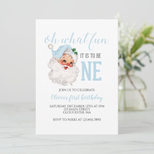 クリスマスブルーサンタファースト誕生日 招待状 (スタンド正面)