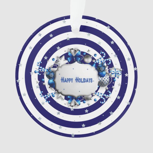 クリスマスブルーストライプのオーナメント オーナメント (正面)