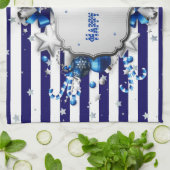 クリスマスブルーストライプのキッチンタオル キッチンタオル (折り畳み)