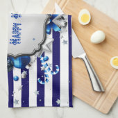 クリスマスブルーストライプのキッチンタオル キッチンタオル (四つ折り)